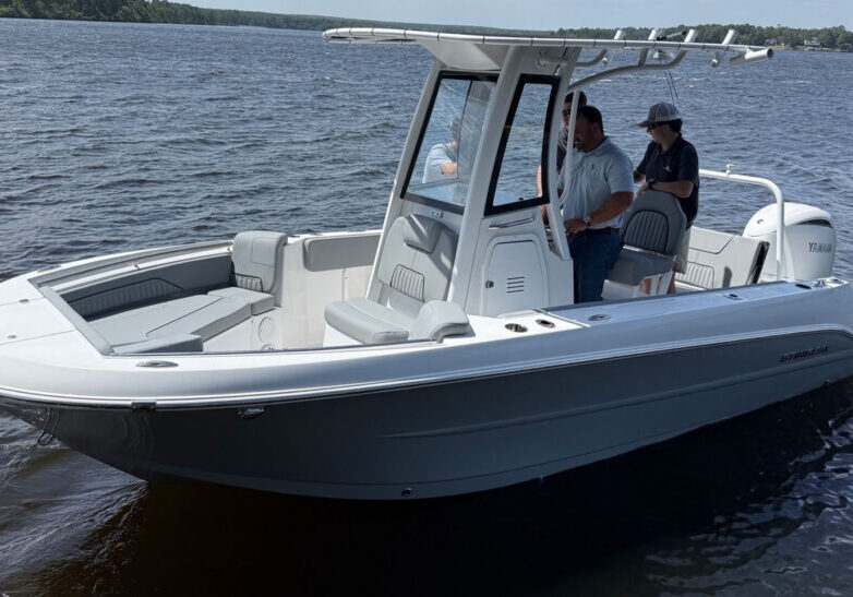 Modern Stingray boat with center console on open water.